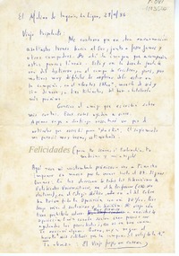 [Tarjeta postal] 1986 enero 29, La Ligua, Chile, [al] Viejo tripulante  [manuscrito] Jorge Teillier.