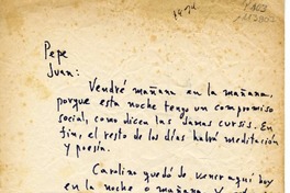 [Carta] 1974 [Santiago, Chile] [a] Pepe y Juan [Cristobal]  [manuscrito] Jorge Teillier.
