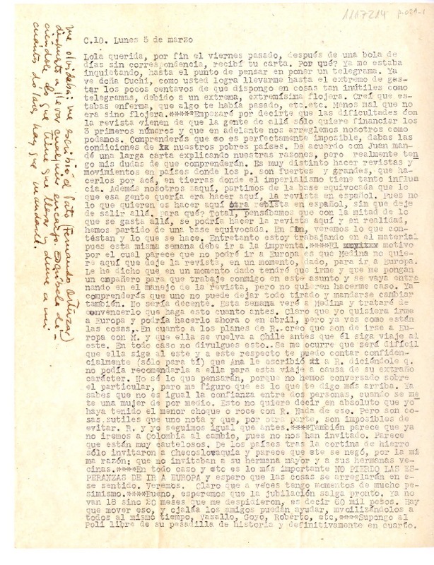 [Carta] [1950] marzo 5, [México] [a] Lola Falcón  [manuscrito] Luis Enrique Délano.