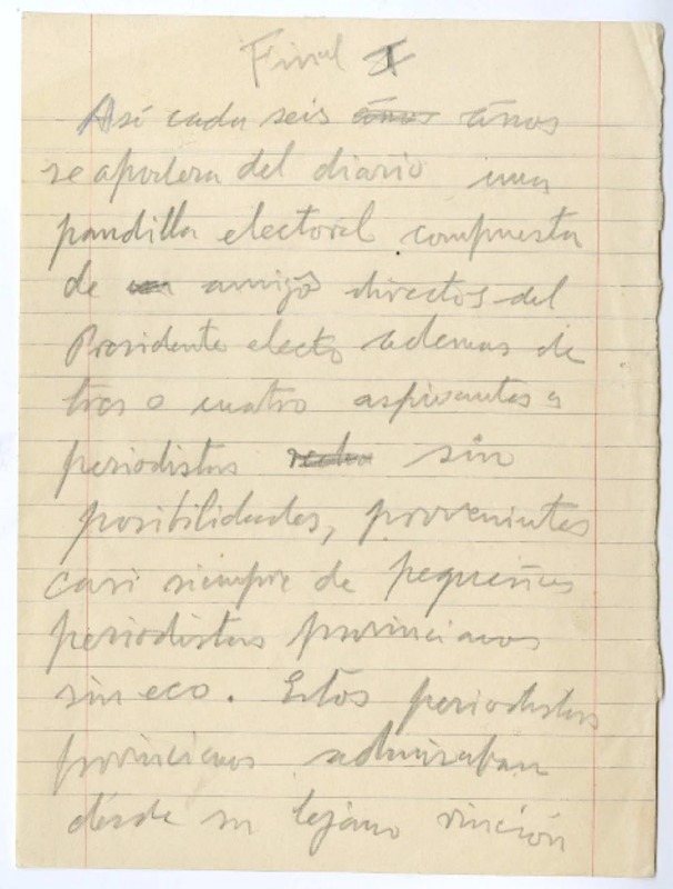 Final I  [manuscrito] Joaquín Edwards Bello.