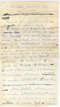 Estado social de Chile y el gobierno de 1956  [manuscrito] Joaquín Edwards Bello.