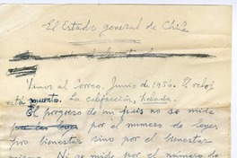 Estado social de Chile y el gobierno de 1956  [manuscrito] Joaquín Edwards Bello.