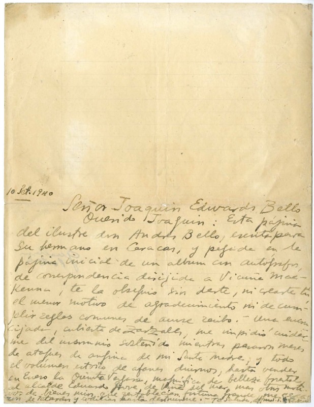 [Carta] 1940 septiembre 9, [Viña del Mar], [Chile] [a] Joaquín Edwards Bello  [manuscrito] Guillermo Errázuriz Vergara.