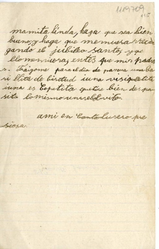 [Carta] [1898], Santiago, Chile [a] [Virgen María]  [manuscrito] Vicente Huidobro.