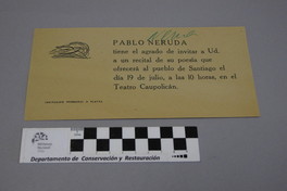 [Tarjeta] 1959 jul. 19, Santiago, Chile  [manuscrito] Pablo Neruda.