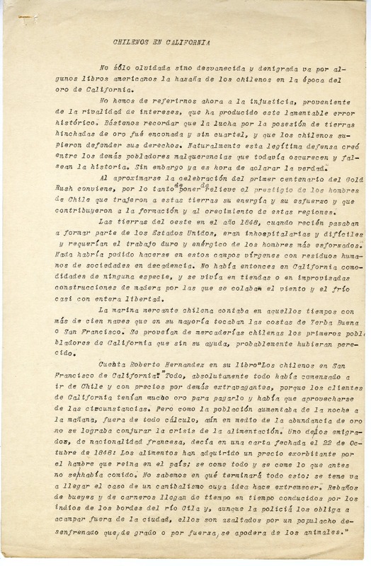 Chilenos en California  [manuscrito] Juan Guzmán Cruchaga.