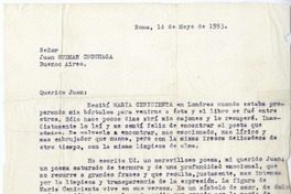 [Carta] 1953 mayo 14, Roma, Italia [a] Juan Guzmán Cruchaga  [manuscrito] Salvador Reyes.
