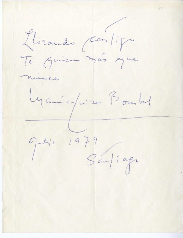 [Carta] 1979 julio, Santiago, Chile [a] Raquel Tapia Caballero  [manuscrito] María Luisa Bombal.