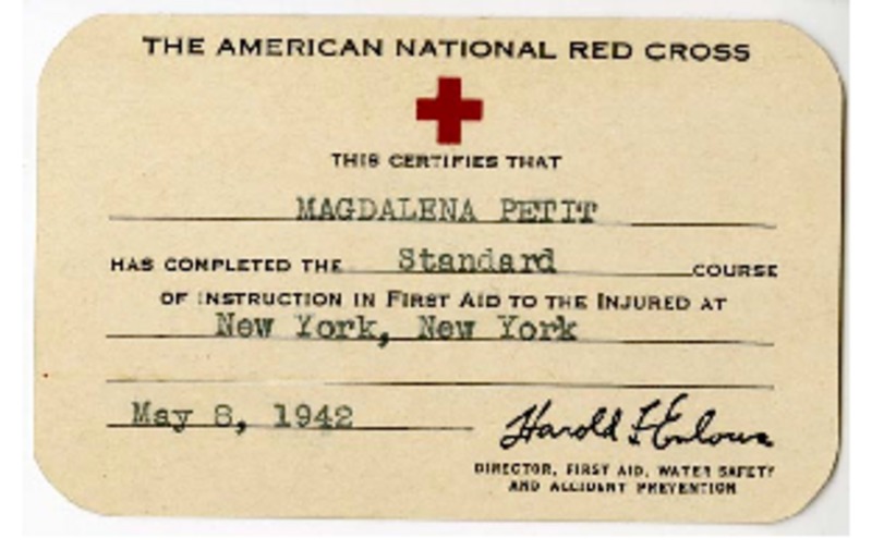Certificado the american national red cross  [manuscrito] Magdalena Petit.