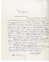 [Carta] 1942 julio 7, Santiago, Chile [a] Ernesto A. Guzmán  [manuscrito] Pedro Prado.