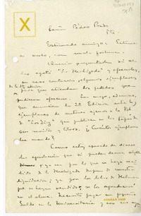 [Carta] 1917 mayo 10, Santiago, Chile [a] Pedro Prado  [manuscrito] Fernando Santivan.
