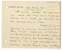 [Tarjeta] 1917 noviembre 26, Santiago, Chile [a] Pedro Prado  [manuscrito] Fernando Santivan.