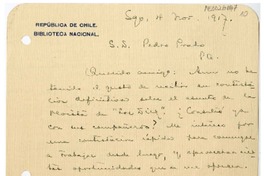 [Tarjeta] 1917 noviembre 4, Santiago, Chile [a] Pedro Prado  [manuscrito] Fernando Santivan.
