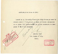 [Recibo] 1940 marzo 4, Santiago, Chile [a] Biblioteca Nacional de Chile  [manuscrito] Alberto Ried Silva.