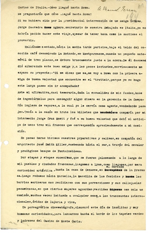 Cartas de Italia  [manuscrito] Alberto Ried Silva.