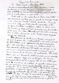 [Carta] 1921 enero 5, París, Francia [a] Pedro Prado  [manuscrito] Alberto Ried Silva.