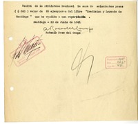 [Recibo] 1941 junio 13, Santiago, Chile [a] Biblioteca Nacional de Chile  [manuscrito] Antonio Roco del Campo.