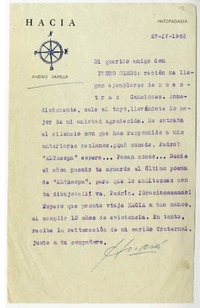 [Carta] 1965 abril 27, Antofagasta, Chile [a] Pedro Olmos  [manuscrito] Andrés Sabella.