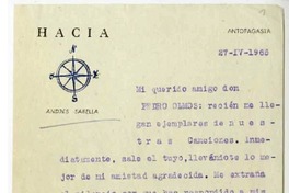 [Carta] 1965 abril 27, Antofagasta, Chile [a] Pedro Olmos  [manuscrito] Andrés Sabella.