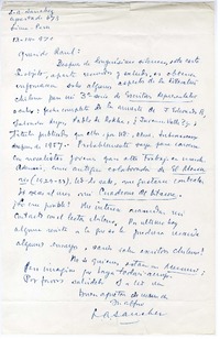 [Carta] 1970 marzo 13, Lima, Perú [a] Raúl Silva Castro  [manuscrito] Luis Alberto Sánchez.