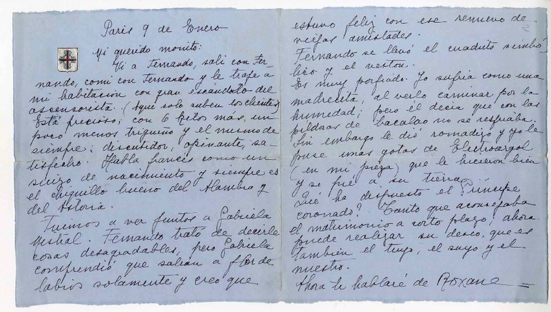[Carta] 1927 enero 9 y 10, París, Francia [a una amiga "Monito"]  [manuscrito] Elvira Santa Cruz Ossa (Roxane).