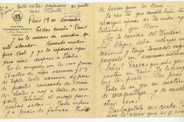 [Carta] 1926 noviembre 18, París, Francia [a una amiga "Monito"]  [manuscrito] Elvira Santa Cruz Ossa (Roxane).