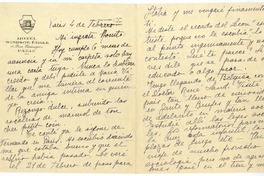 [Carta] 1927 febrero 4, París, Francia [a una amiga "Monito"]  [manuscrito] Elvira Santa Cruz Ossa (Roxane).