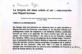 La brújula del alma señala el sur : [entrevista] [manuscrito] Francisco Vejar.