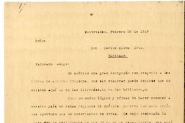 [Carta] 1919 febrero 28, Montevideo, Uruguay [a] Carlos Silva Cruz  [manuscrito] Víctor Domingo Silva.