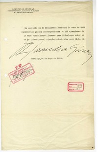 [Recibo] 1939 mayo 24, Santiago, Chile [a] Biblioteca Nacional de Chile  [manuscrito] Róbinson Saavedra G.