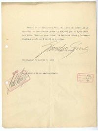 [Recibo] 1939 agosto 3, Santiago, Chile [a] Biblioteca Nacional de Chile  [manuscrito] Róbinson Saavedra G.