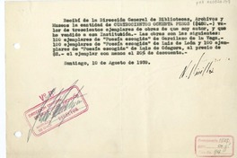 [Recibo] 1939 agosto 10, Santiago, Chile [a] Biblioteca Nacional de Chile  [manuscrito] Norberto Pinilla.