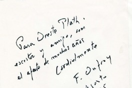 [Dedicatoria] 1985 agosto, Santiago, Chile [a] Oreste Plath  [manuscrito] Fernando Onfray.