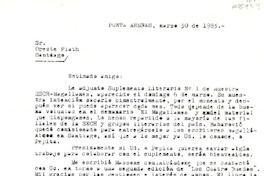 [Carta] 1983 marzo 30, Punta Arenas, Chile [a] Oreste Plath  [manuscrito] Eugenio Mimica Barassi.