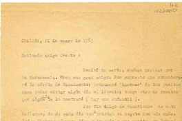 [Carta] 1983 enero 21, Chillán, Chile [a] Oreste Plath  [manuscrito] Juan Gabriel Araya.