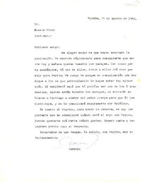 [Carta] 1982 agosto 11, Vicuña, Chile [a] Oreste Plath  [manuscrito] Héctor Carreño Latorre.
