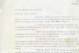 [Carta] 1984 enero 12, Chillán, Chile [a] Oreste Plath  [manuscrito] Carlos René Ibacache.