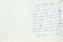 [Carta] 1982 agosto 13, Santiago, Chile [a] Oreste Plath  [manuscrito] Ester Matte Alessandri.