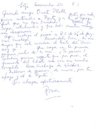 [Carta] 1983 noviembre 20, Santiago, Chile [a] Oreste Plath  [manuscrito] Rosa Cruchaga.