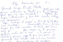 [Carta] 1983 noviembre 20, Santiago, Chile [a] Oreste Plath  [manuscrito] Rosa Cruchaga.