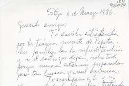 [Carta] 1986 marzo 6, Santiago, Chile [a] Oreste Plath  [manuscrito] Alicia Morel.