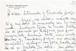 [Carta] 1986 marzo 4, Santiago, Chile [a] Karen Müller Turina  [manuscrito] Eduardo Ossandón Silva.