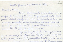 [Carta] 1986 marzo 9, Punta Arenas, Chile [a] Karen Müller Turina  [manuscrito] Alicia.