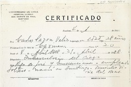 Certificado  [manuscrito] Hospital Clínico San Vicente de Paul.