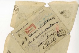 [Sobre] 1935 agosto 31, Madrid, España [a] Isauro Santelices, Santiago, Chile  [manuscrito] Gabriela Mistral.