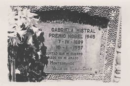 [Placa recordatoria en la tumba de Gabriela]  [fotografía].