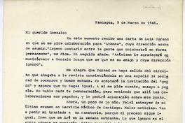 [Carta] 1946 marzo 9, Rancagüa, Chile [a] Gonzalo Drago  [manuscrito] Oscar Castro.
