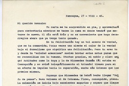 [Carta] 1945 agosto 27, Rancagüa, Chile [a] Gonzalo Drago  [manuscrito] Oscar Castro.