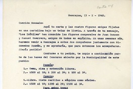 [Carta] 1940 octubre 13, Rancagüa, [Chile a] Gonzalo Drago  [manuscrito] Oscar Castro.