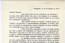 [Carta] 1939 noviembre 26, Rancagüa, Chile [a] Gonzalo Drago  [manuscrito] Oscar Castro Zúñiga
